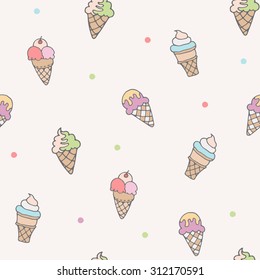 Ice cream on a stick, in waffle cup seamless pattern vector illustration
