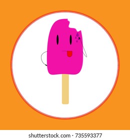 Ice cream on a trowel with a bite and melted. Taste of strawberry. Vector illustration.

