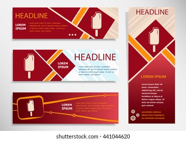 Ice cream on vector website headers, business success concept. Modern abstract flyer, banner.
