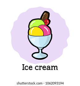 Ice cream on violet background vector illustration.