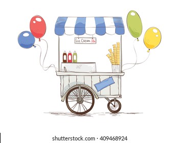 Ice cream on wheels./ Vector illustration on the theme of street food.