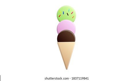 ice cream on a white background, vector illustration. appetizing, sweet, milky dessert. ice cream in a waffle cup, with bright balls. sweetness for children and adults.