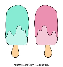 Ice cream on white background illustration. Cloth design, wallpaper, wrapping, textiles, paper, cards, invitations, holiday
