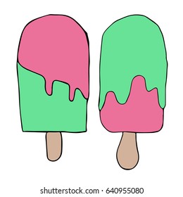 Ice cream on white background illustration. Doodle style. Design icon, print, logo, poster, symbol, decor, textile, paper, card. 