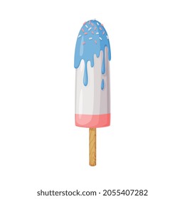 Ice Cream on Wooden Stick as Frozen Dessert and Sweet Snack Vector Illustration