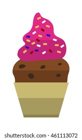 Ice cream on wooden stick with pink icing and sprinkles vector