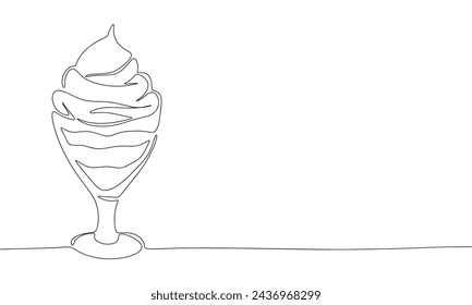 Ice cream one line continuous. Line art Ice cream in glass isolated on transparent background. Hand drawn vector art.