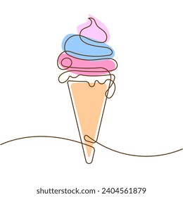 Ice cream one line drawing. Confectionery. Delicious and sweet food.Dessert.Vector illustration.	