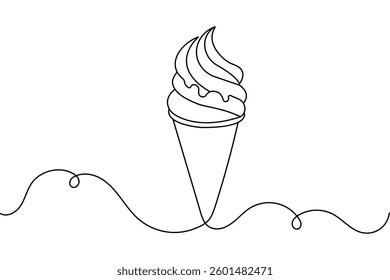 Ice cream one line drawing of minimalist vector icon with black and white background