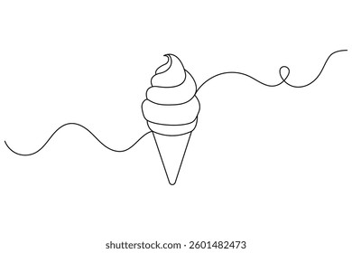 Ice cream one line drawing of minimalist vector icon with black and white background