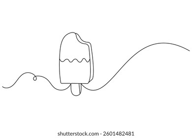Ice cream one line drawing of minimalist vector icon with black and white background