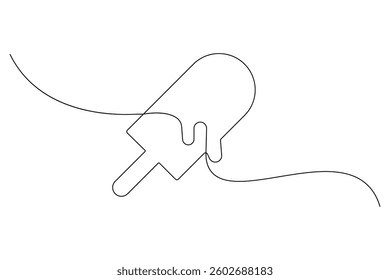 Ice cream one line drawing of minimalist vector icon with black and white background