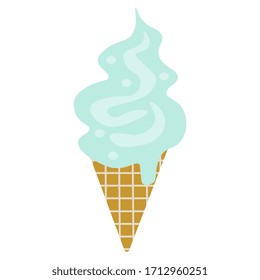 Ice cream one in a waffle cone on a white background. 
