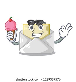 With ice cream open envelope greeting posters on character