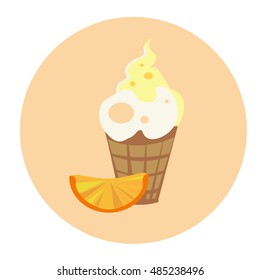 Ice Cream With Orange Colorful Dessert Flat Design Vector Illustration