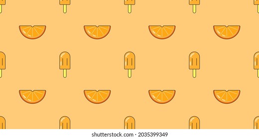 Ice cream and orange seamless pattern. Vector ice cream background for design. Summer dessert concept.