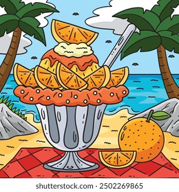 Ice Cream Orange Sundae Colored Cartoon 