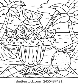 Ice Cream Orange Sundae Coloring Page for Kids