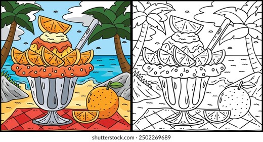 Ice Cream Orange Sundae Coloring Page Illustration