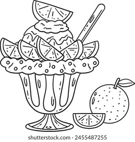 Ice Cream Orange Sundae Isolated Coloring Page 