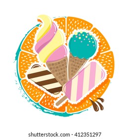 Ice cream and Orange Vector Illustration