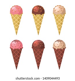 Ice cream with original corn and chocolate corn, there are some variants: strawberry, chocolate, and vanilla. The topping are peanut and chocolate