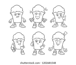ice cream out line 6 styles mascot vector cartoon illustration