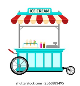 Ice Cream Outdoor Street Market Fair Kiosk Color Illustration Vector Icon