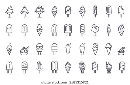 Ice cream outline clipart set. Popsicle and ice cream clip art icon and symbol in art line drawing and sketch summer collection in white background. 
