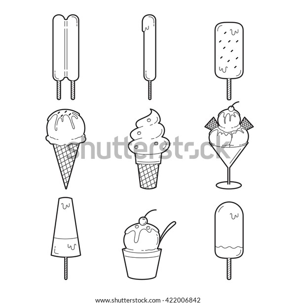 Ice Cream Outline Objects Icons Set Stock Vector (Royalty Free ...