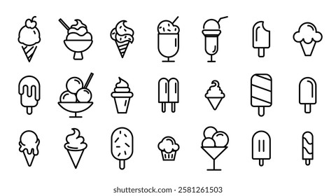 Ice cream outline popsicle clipart set. Popsicle and ice cream icon clip art collection summer elements hand drawn and sketch vector illustration. 