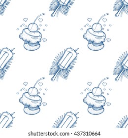 Ice cream outline seamless pattern for design surface. Desserts and sweets theme.