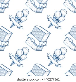 Ice cream outline seamless pattern for design surface. Desserts and sweets theme.