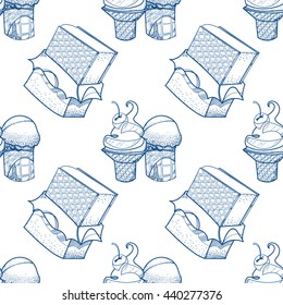 Ice cream outline seamless pattern for design surface. Desserts and sweets theme.