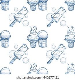 Ice cream outline seamless pattern for design surface. Desserts and sweets theme.