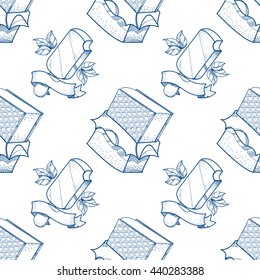 Ice cream outline seamless pattern for design surface. Desserts and sweets theme.