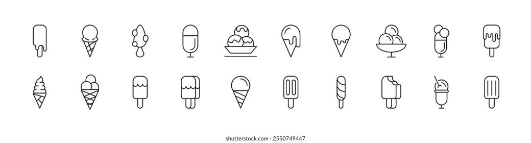 Ice Cream Outline Simple Linear Image Collection. Editable Stroke. Suitable for Web Sites, Books, Cards, Apps 