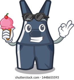 With ice cream overalls in the a character shape