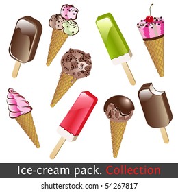 Ice cream pack. Collection. Set of vector illustrations. Format eps10.