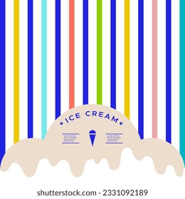 Ice cream packaging inspiration. Stripy colorful banner. For product package, promotional banner or advertising. Vector illustration, flat design