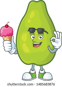 With ice cream papaya fresh on the cartoon character