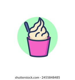 Ice cream in paper bowl line icon. Spoon, vanilla, flavor outline sign. Dessert and food concept. Vector illustration for web design and apps