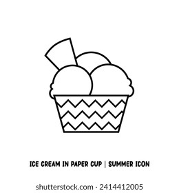 ice cream in paper cup summer icon black outline