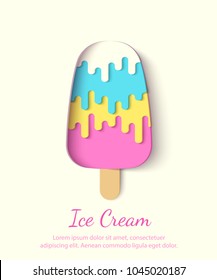 Ice Cream paper cut design banner template. Vector paper craft style illustration