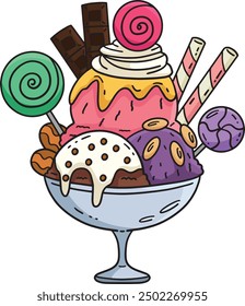 Ice Cream Parfait Cartoon Colored Clipart 