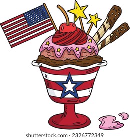 Ice Cream Parfait with Flag Cartoon Clipart 