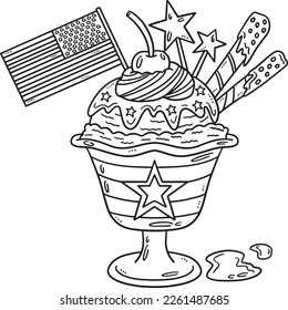 Ice Cream Parfait with Flag Isolated Coloring Page