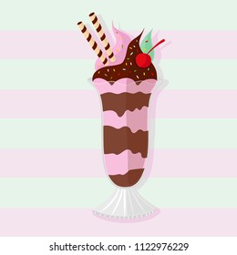 ice cream parfait sweet dessert strawberry chocolate cute cherry vector illustration art