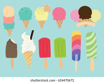 Ice cream parlor flat vector collection