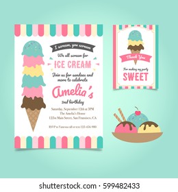 Ice Cream Party Birthday Invitation Template